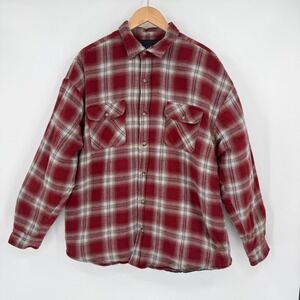 Basic Editions Burgundy Plaid Quilted Lined Flannel Shirt Jacket Men's Large